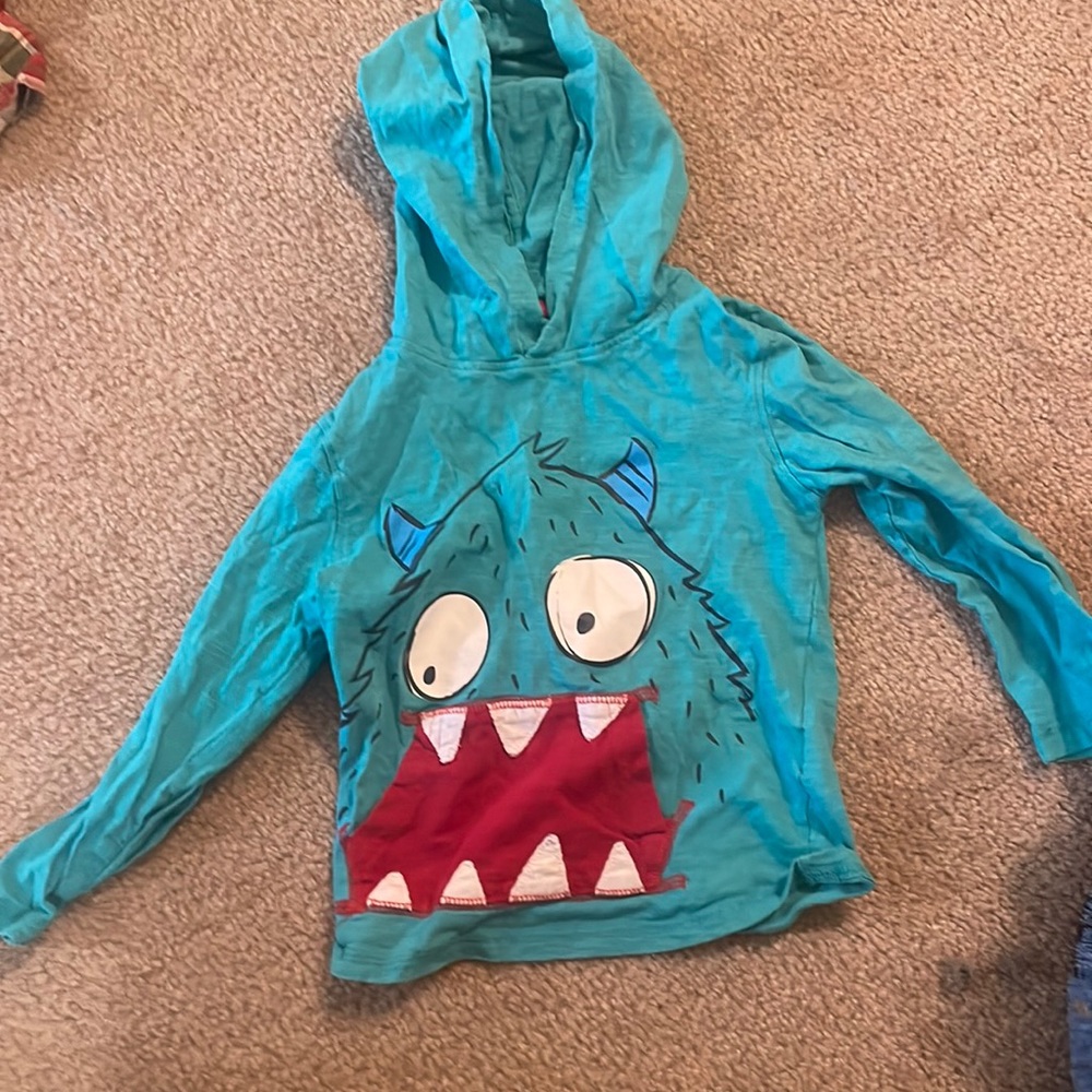 Boys long sleeve monster tee with hood, size 4T